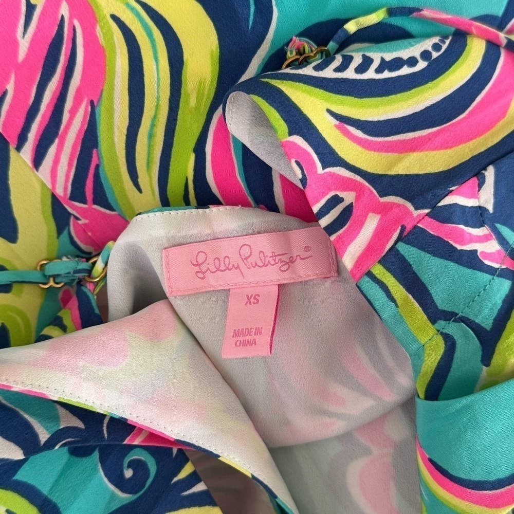 LILLY PULITZER Bailey Sea Blue Private Island Print Silk Dress - Picture 7 of 9